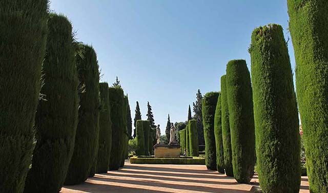 Pasillo central de los jardines del Alcázar de los Reyes Cristianos de Cordoba