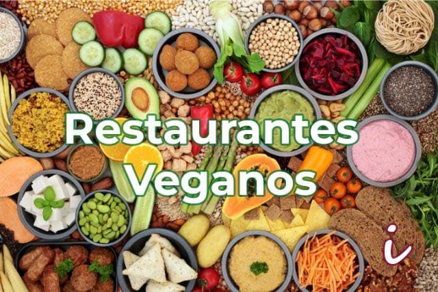 imagen de alimentos veganos y el texto "restaurantes veganos"